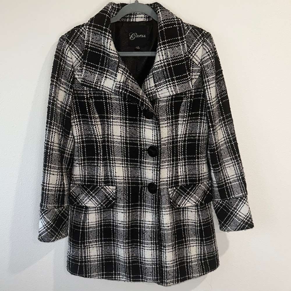 Guess Black and White Blazer Classic Wool Blend